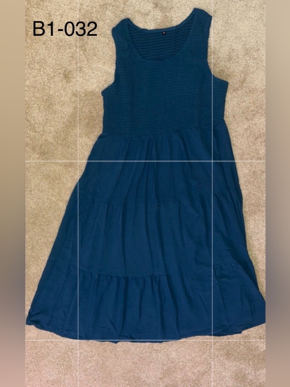 Stretchy Navy Blue Smocked Midi Dress 2XL